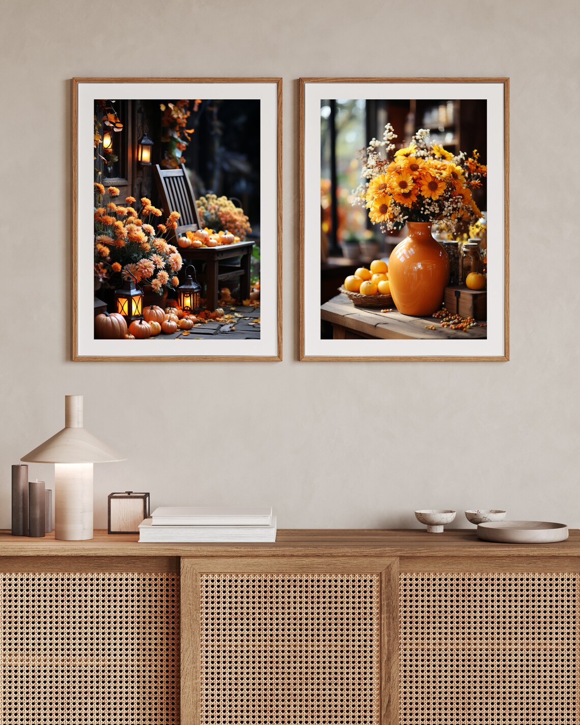 Cozy Autumn Flower Arrangement Orange Vase Still Life Fall Decor Poster - Image 2