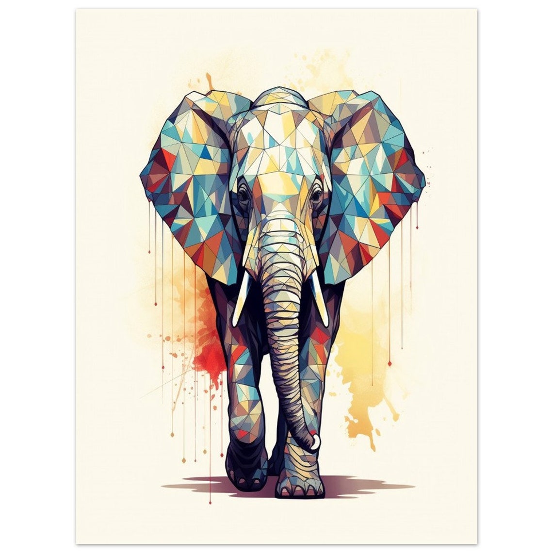 Colorful Geometric Elephant Low Poly Modern Watercolor Poster - Image 2