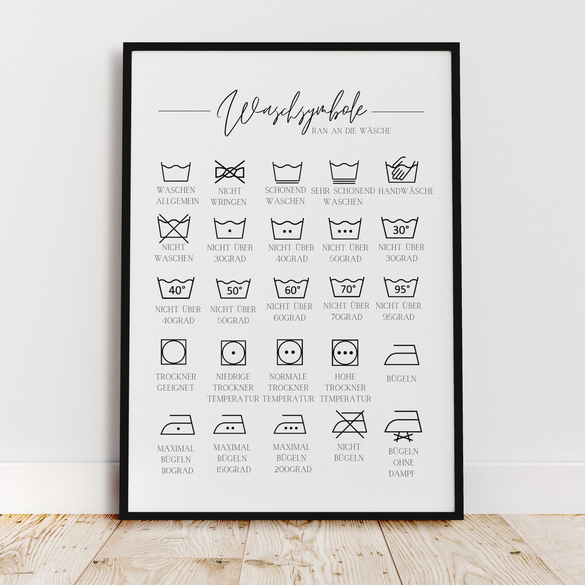 Laundry Room Washing Symbols Typography Poster