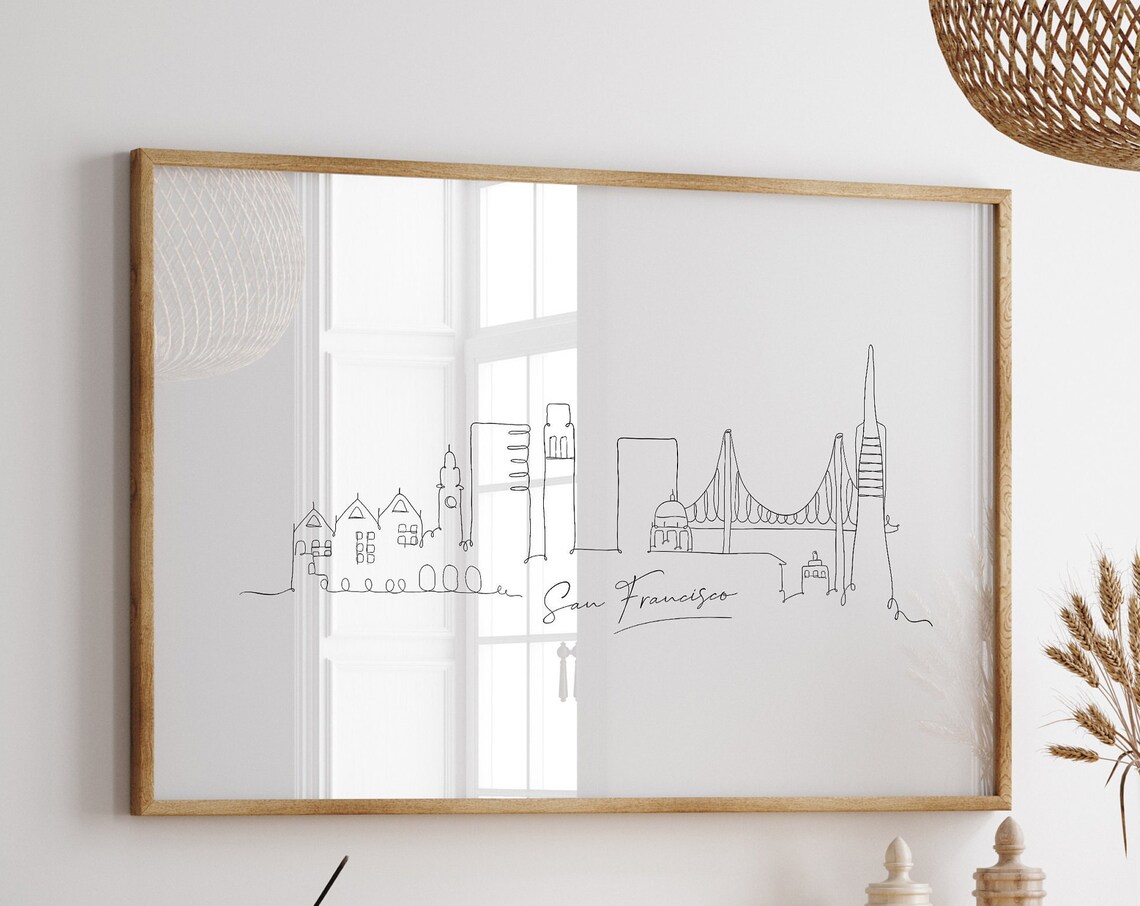 San Francisco Modern Cityscape Line Art, Travel Poster