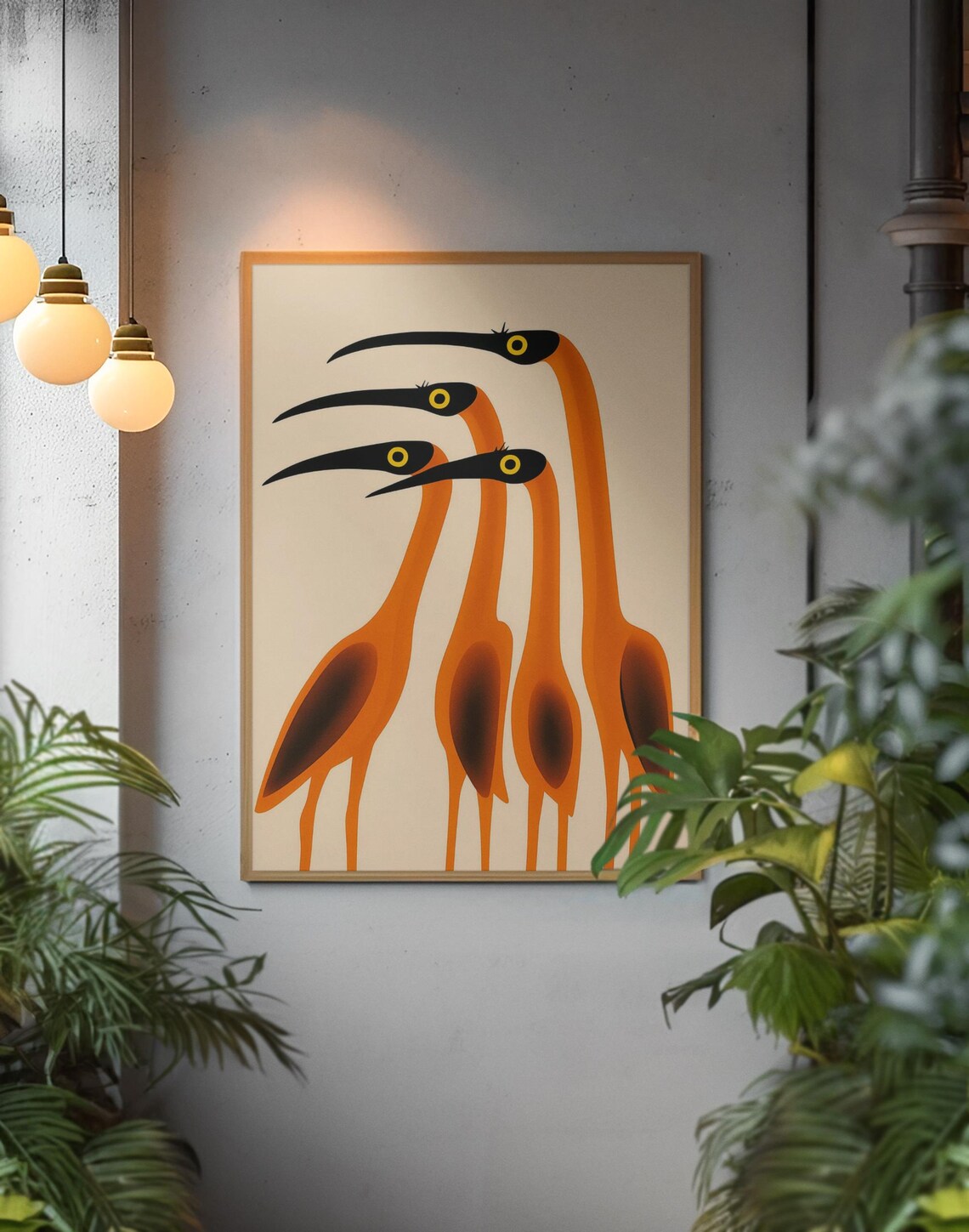 Poster Abstract Bird Art Orange Heron Print Modern Animal Decor