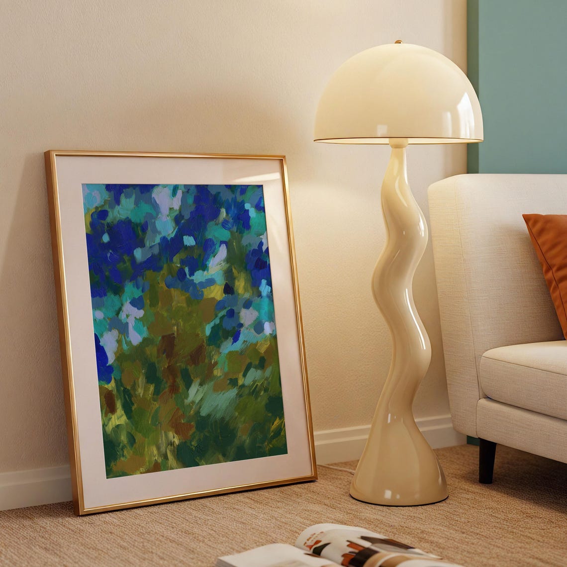 Blue and Green Abstract Impressionist Brushwork Painting Poster