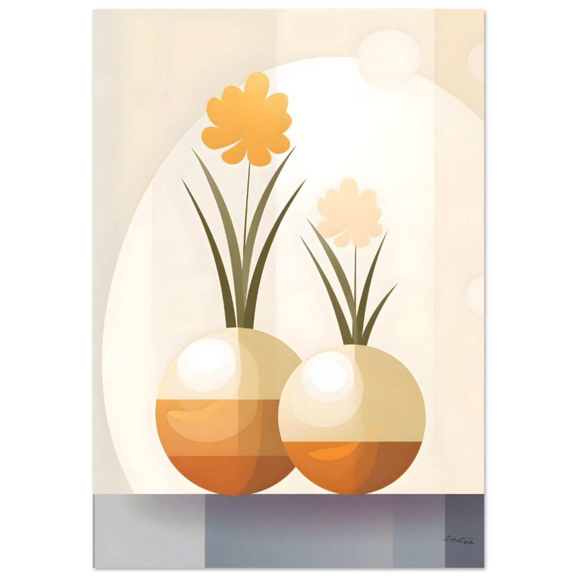 Geometric Orange Blossom Vases Warm Abstract Floral Wall Decor Poster - Image 3