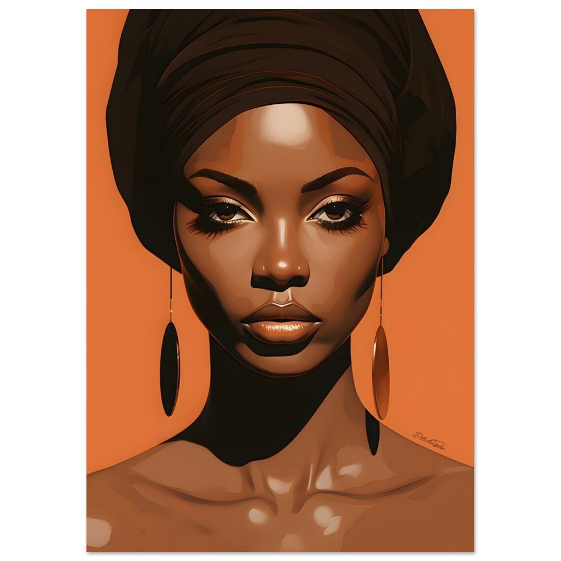 African Woman With Headwrap Elegant Warm Tone Portrait Art Poster - Image 3