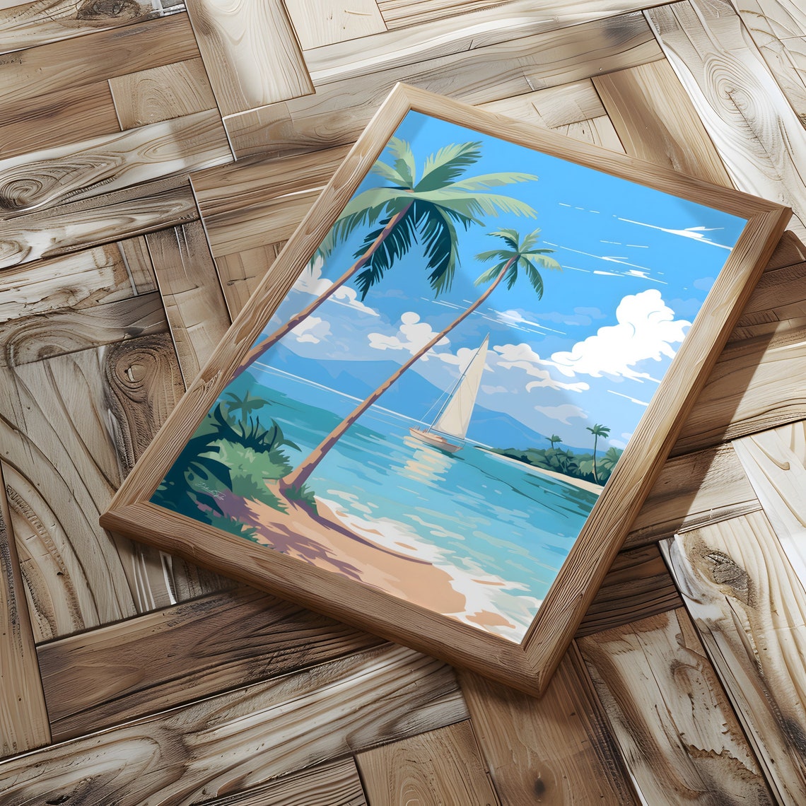 Tropical Beach Sailboat Palm Trees Travel Art Wall Decor Poster - Image 4