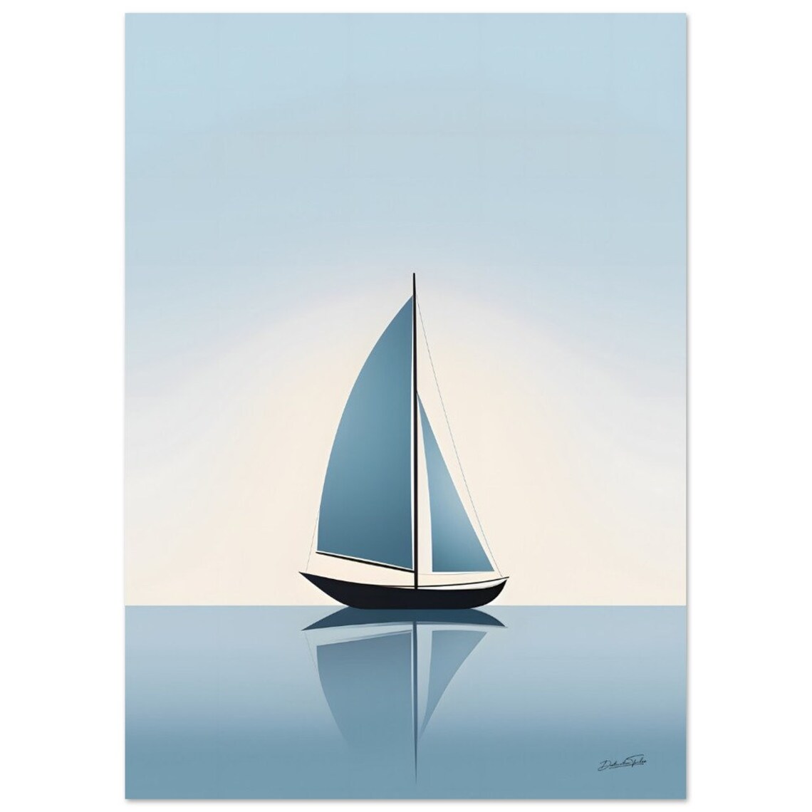 Minimalist Blue Sailboat Poster, Sea and Ocean Art Print - Image 3