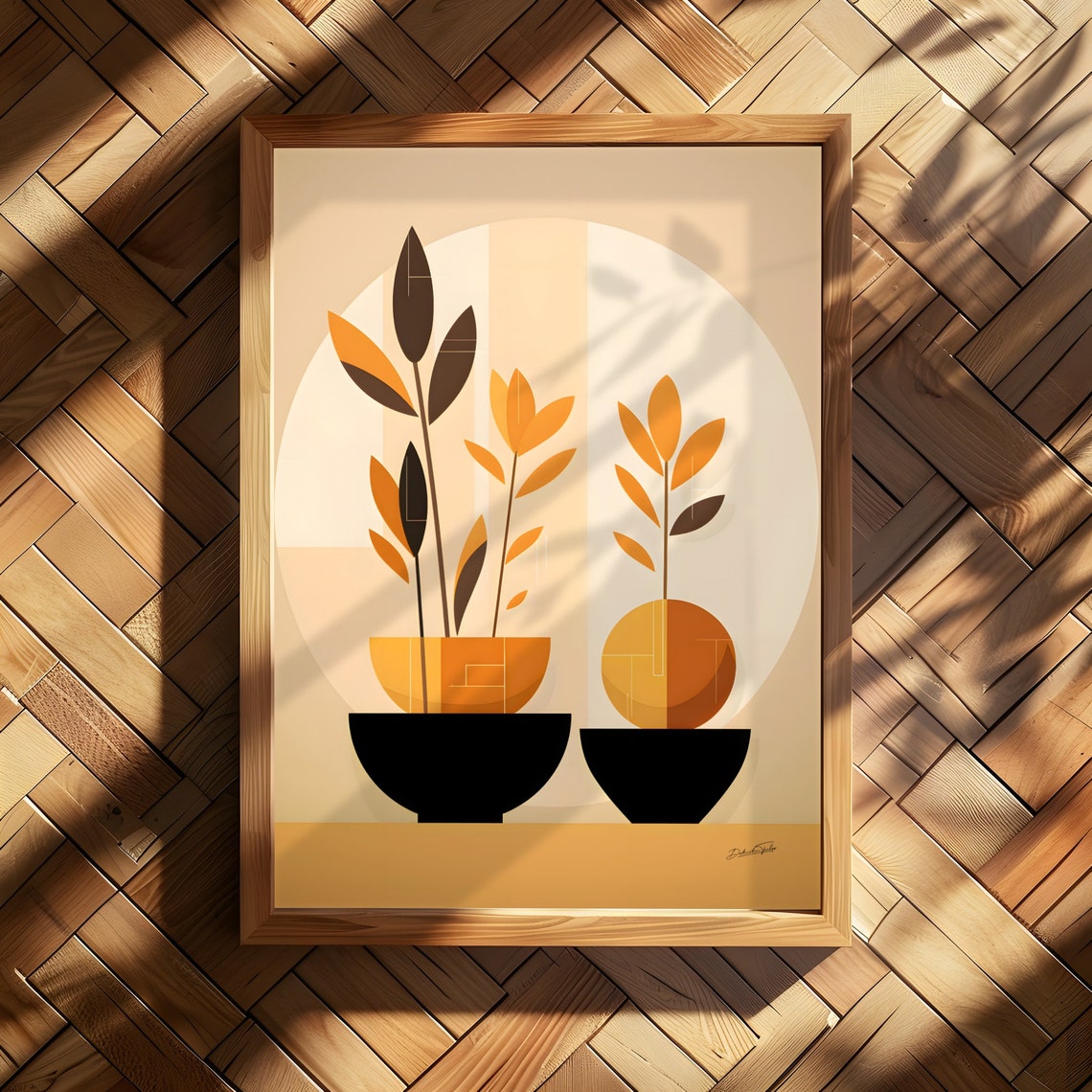 Autumn Orange Leafy Branches Black Bowls Abstract Wall Decor Poster - Image 4