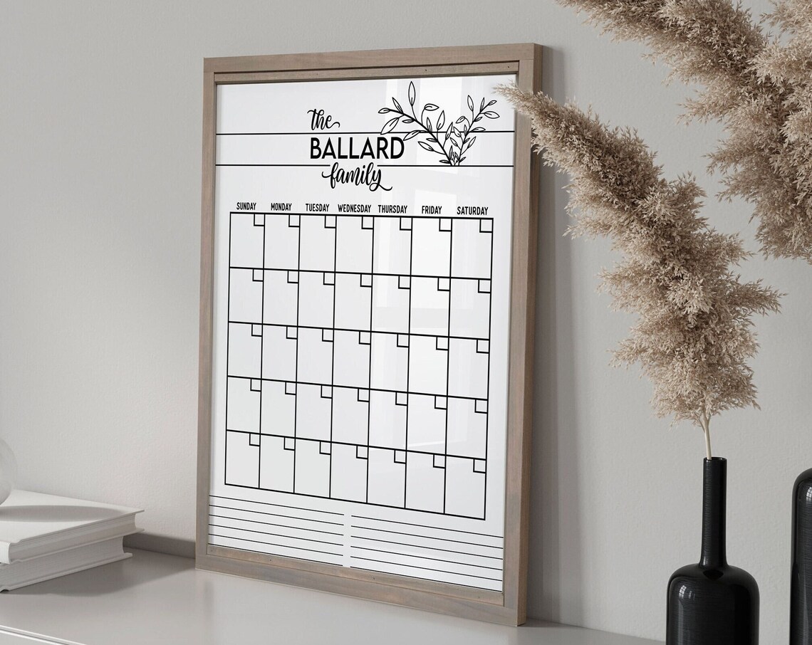 Personalized Family Dry Erase Calendar Wall Art for Home Office