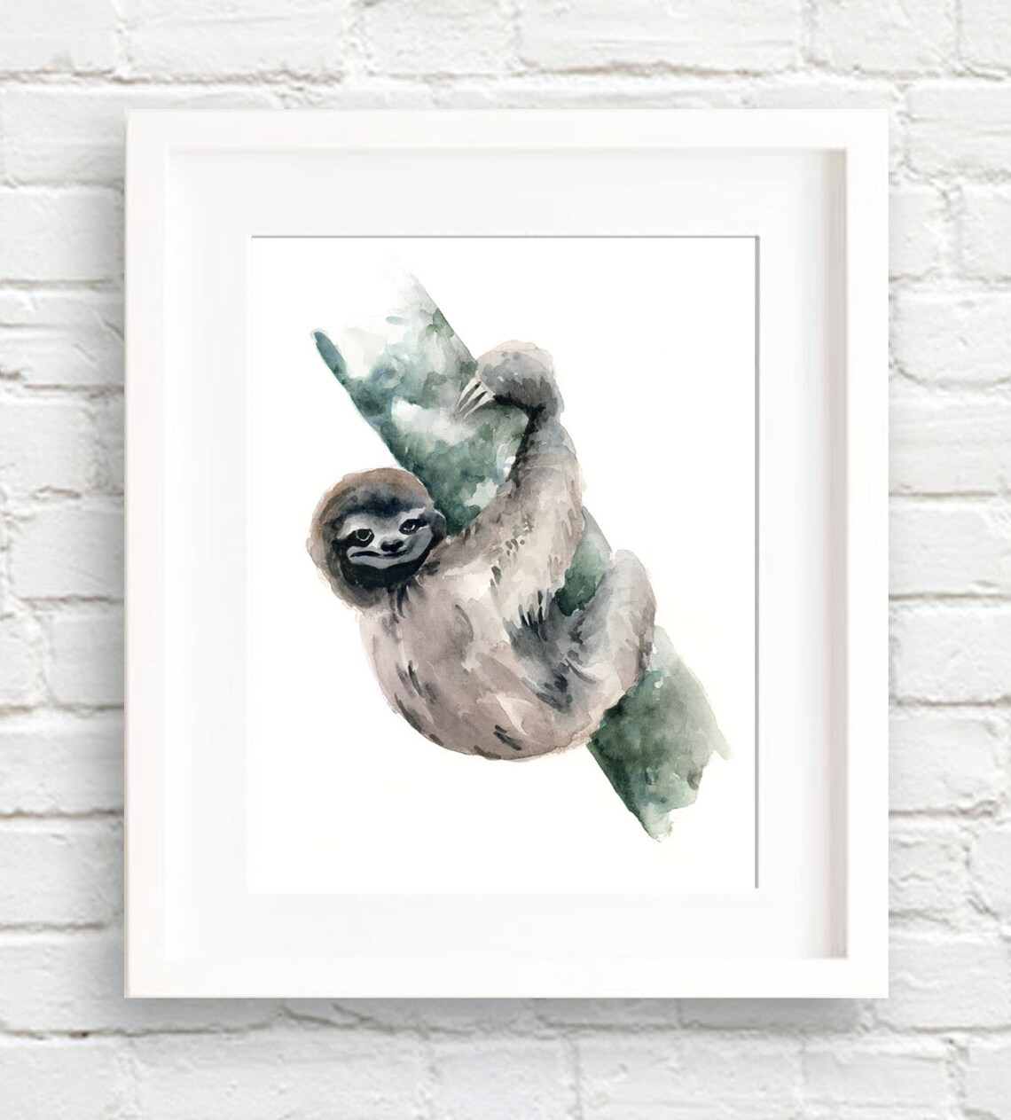 Sloth Watercolor Nursery Art Print, Wild Animal