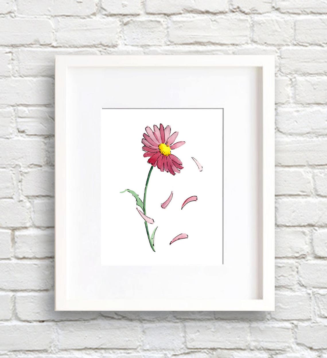 Pink Daisy Shedding Its Petals Watercolor Tender Floral Story Poster
