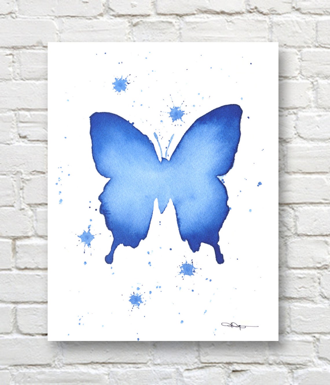 Blue Butterfly Art Print Wall Decor Abstract Watercolor Painting