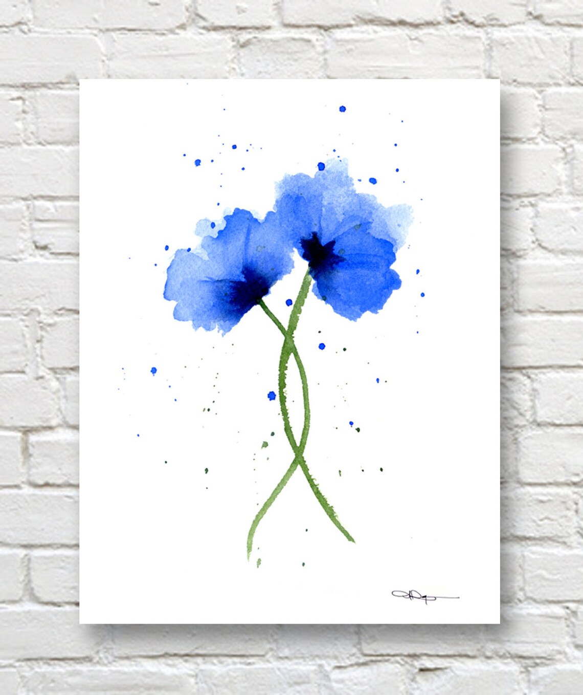 Blue Poppies Watercolor Art Print, Floral Decor