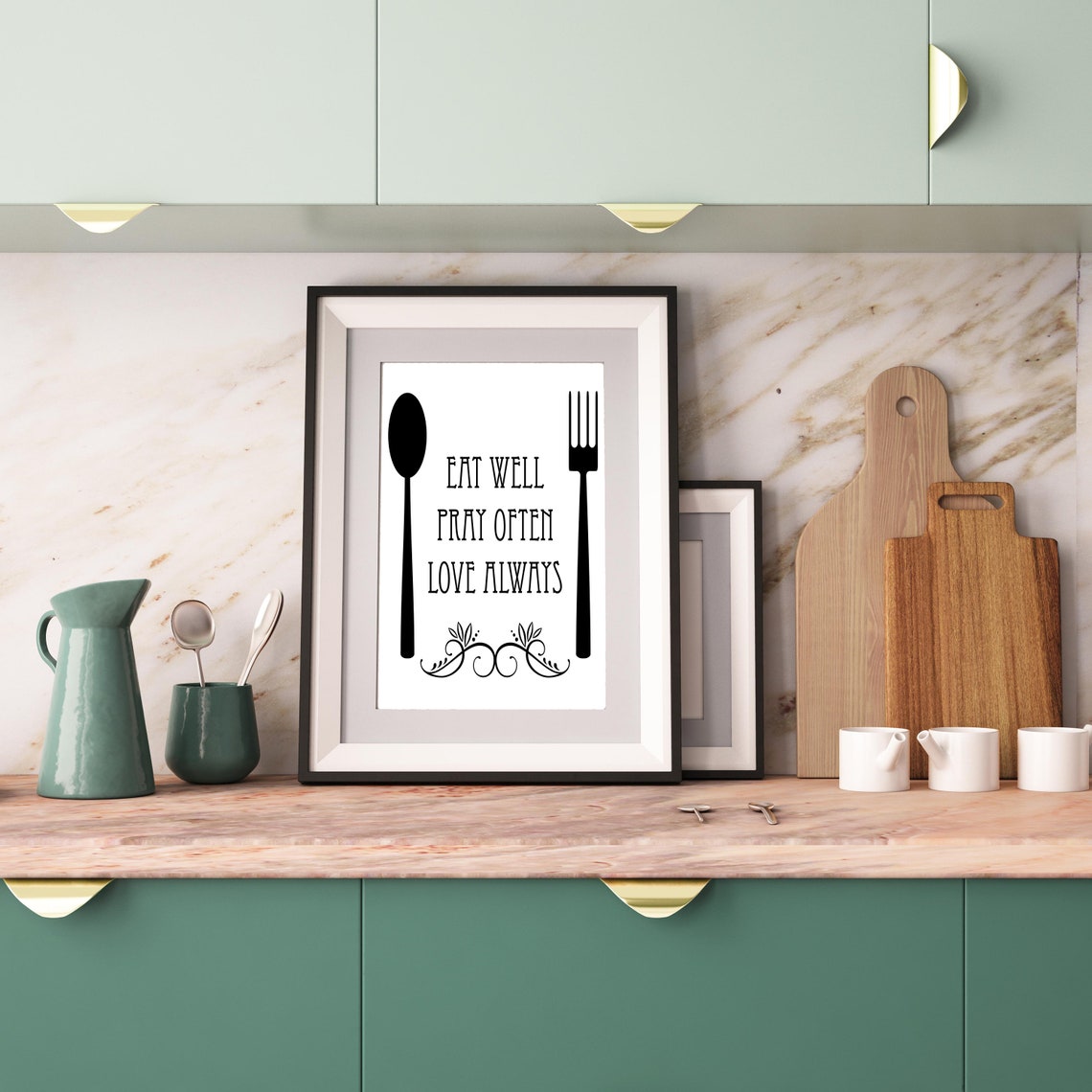 Eat Well Pray Often Love Always Spoon Fork Kitchen Decor Poster - Image 3