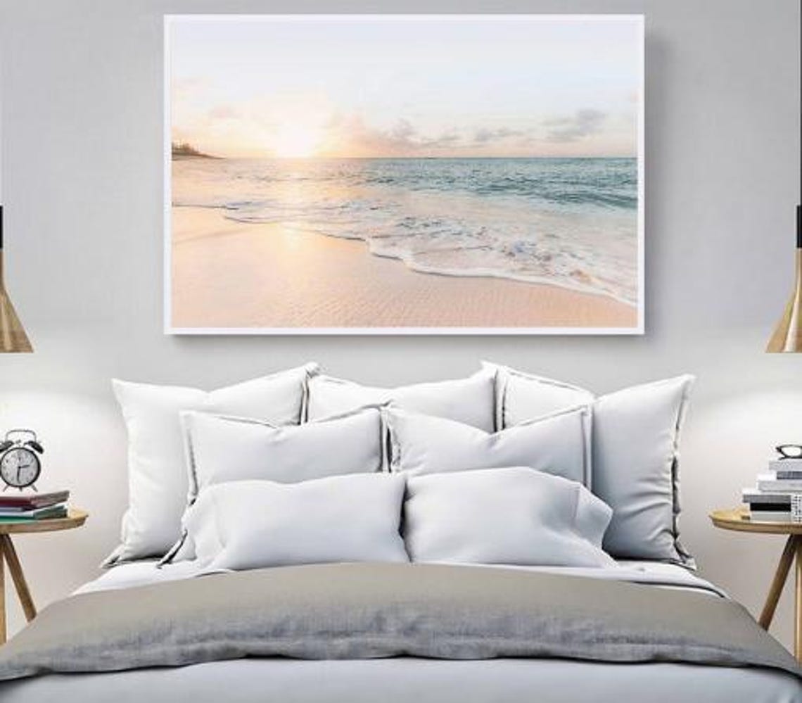 Pastel Ocean Sunrise Beach Photography Poster for Calm Coastal Rooms