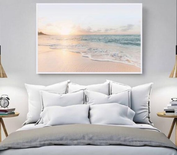 Pastel Ocean Sunrise Beach Photography Poster for Calm Coastal Rooms