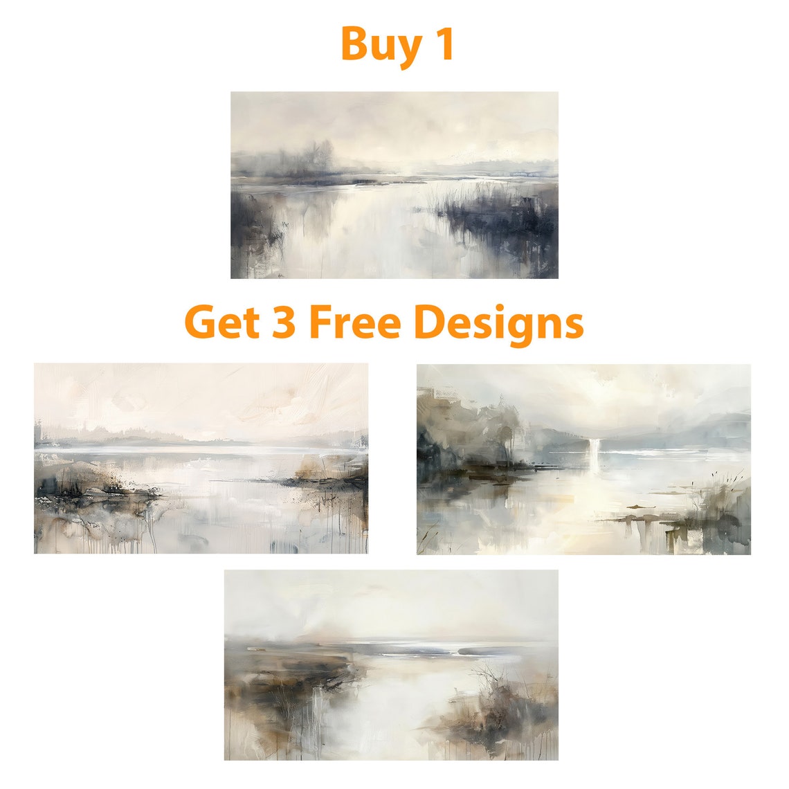Soft Neutral Abstract Misty River Watercolor Minimalist Poster - Image 5