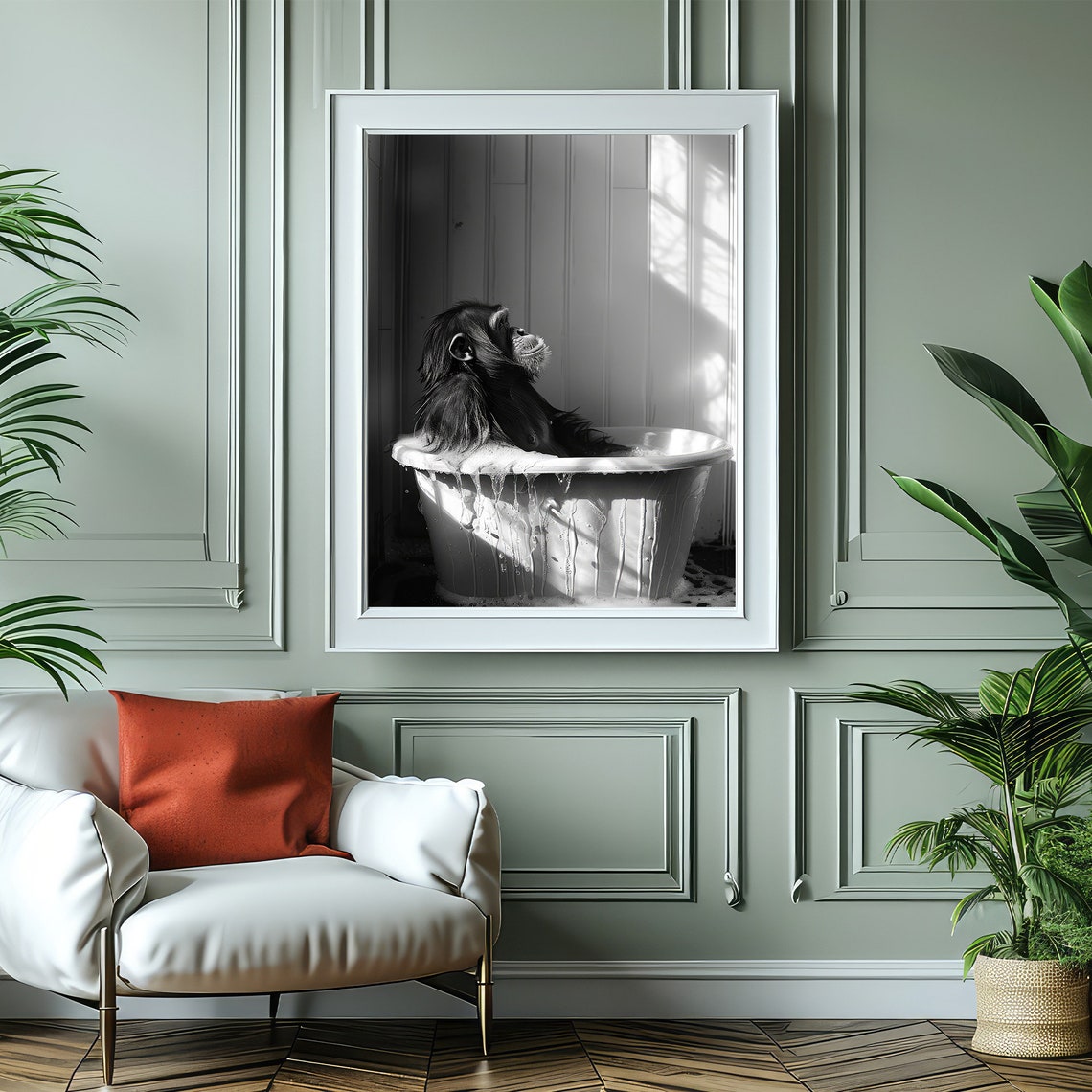 Cute Orangutan In Tub Wall Art Orangutan Photo Orangutan Art Bathroom Art Print - Image 4
