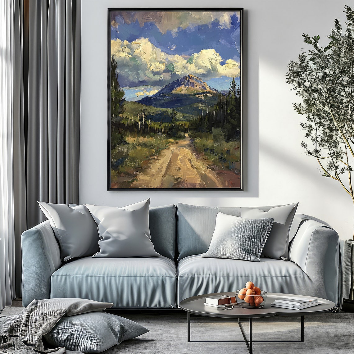 Rustic Dirt Country Road Toward Mountain Under Dramatic Sky Poster - Image 3