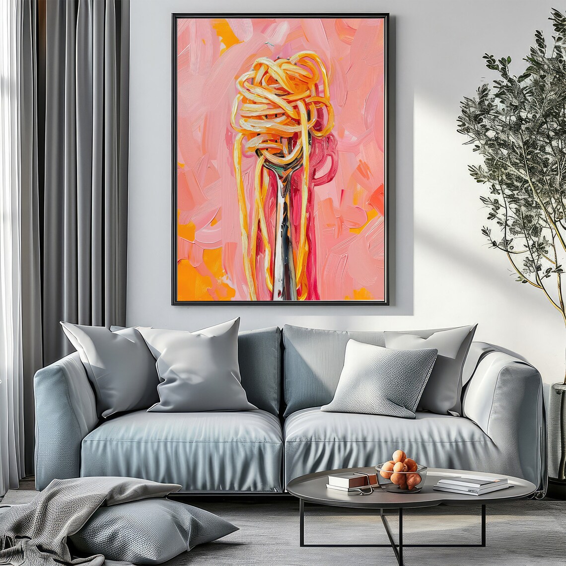 Playful Spaghetti Twirled On Fork Oil Painting Food Art Poster - Image 3