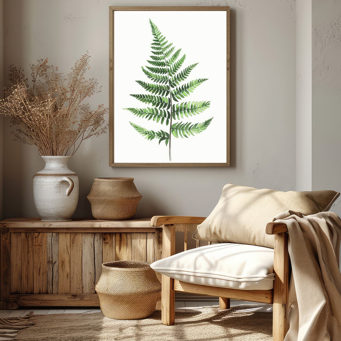 Simple Minimalist Green Fern Frond Single Stem Botanical Poster - Image 2
