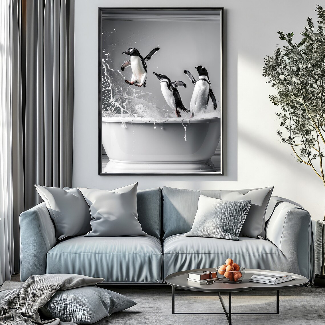 Adorable Penguins In Tub Art Print, Bathroom Decor - Image 3