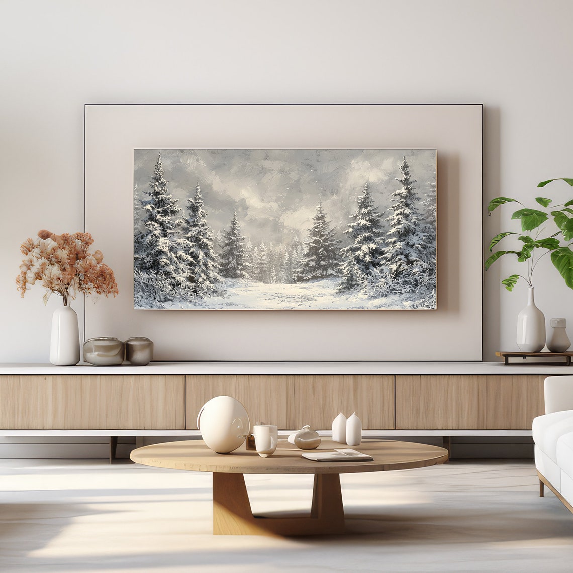 Snow Covered Pine Forest In Soft Neutral Tones Winter Scene Poster - Image 3