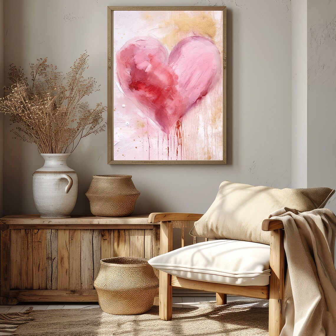 Blush Pink Watercolor Heart Abstract Romantic Love Art Poster - Image 5