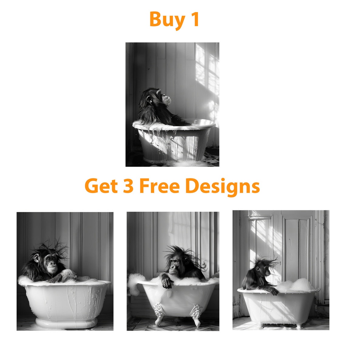 Cute Orangutan In Tub Wall Art Orangutan Photo Orangutan Art Bathroom Art Print - Image 6
