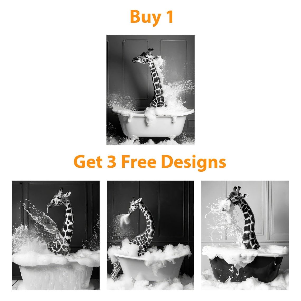 Cute Baby Giraffe In Tub Wall Art Giraffe Photo Giraffe Art Bathroom Art Print - Image 6