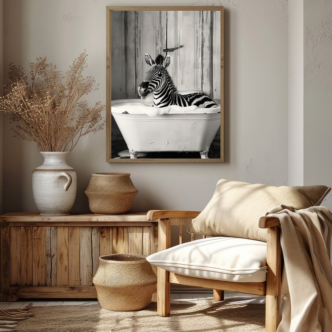 Cute Zebra In Tub Wall Art Zebra Photo Zebra Art Bathroom Art Print - Image 2