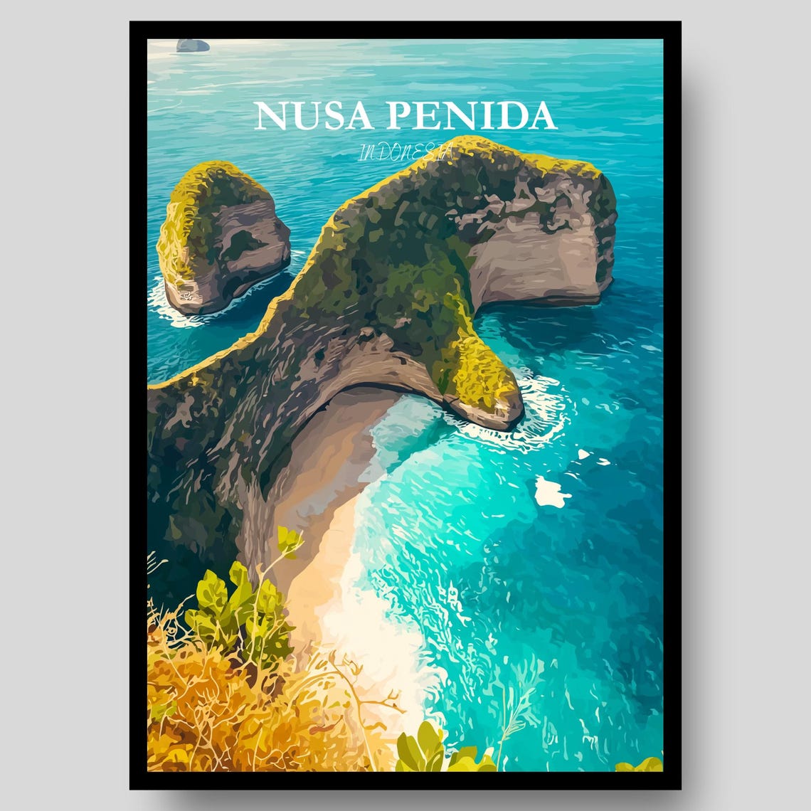 Nusa Penida Indonesia T-Rex Cliff Beach Aerial Coast Art Poster