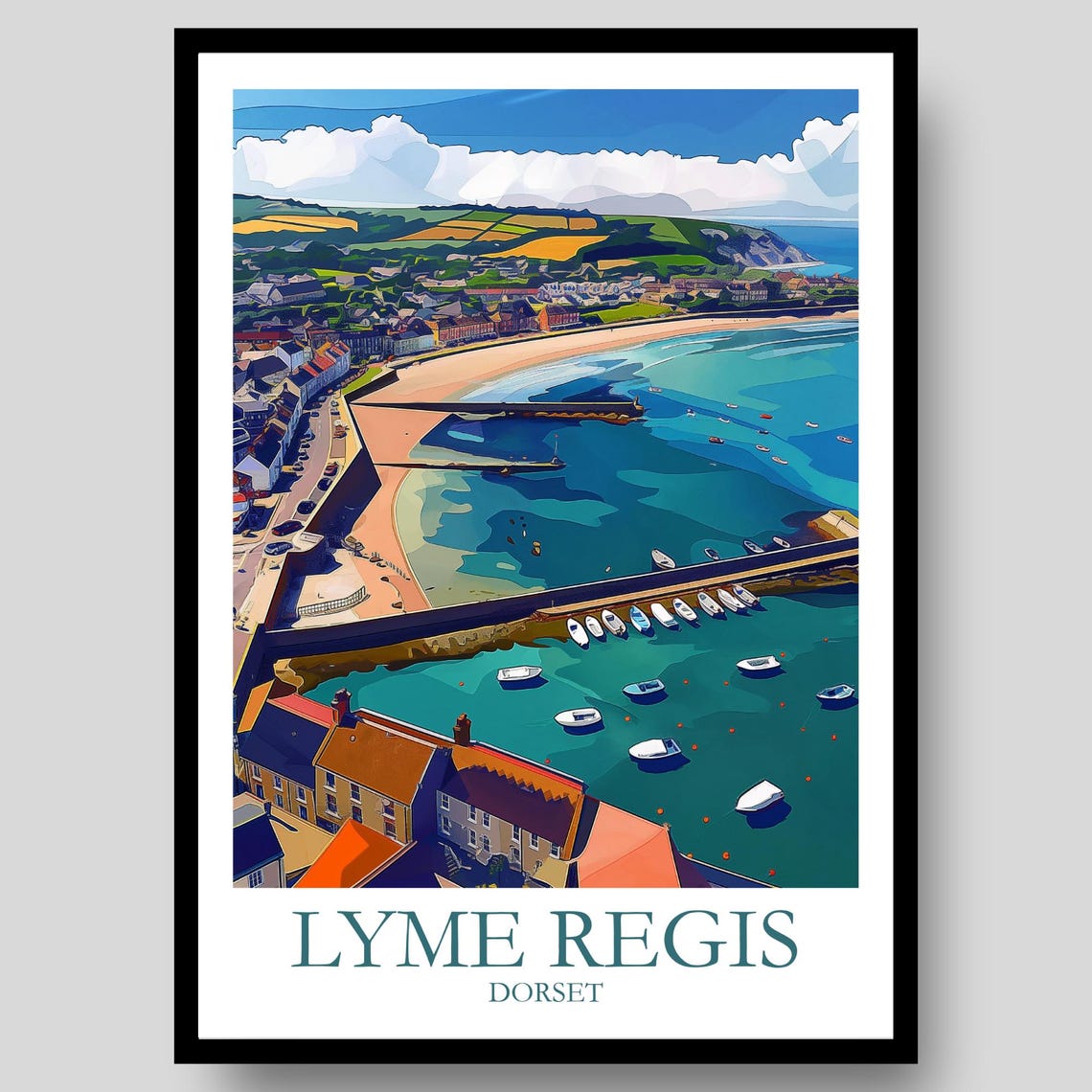 Lyme Regis Dorset The Cobb Harbour Boats Coastal Travel Poster