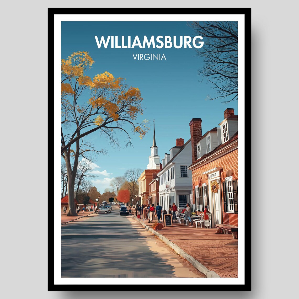 Williamsburg Virginia Colonial Street Vintage Travel Scene Poster