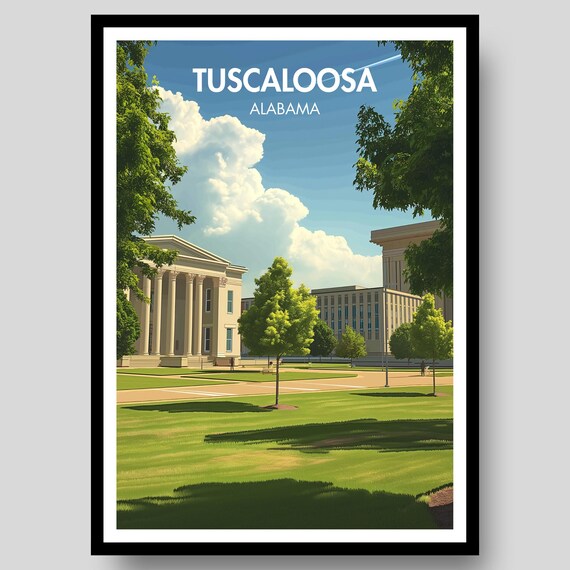 Tuscaloosa Alabama College Campus Green Courtyard Travel Poster