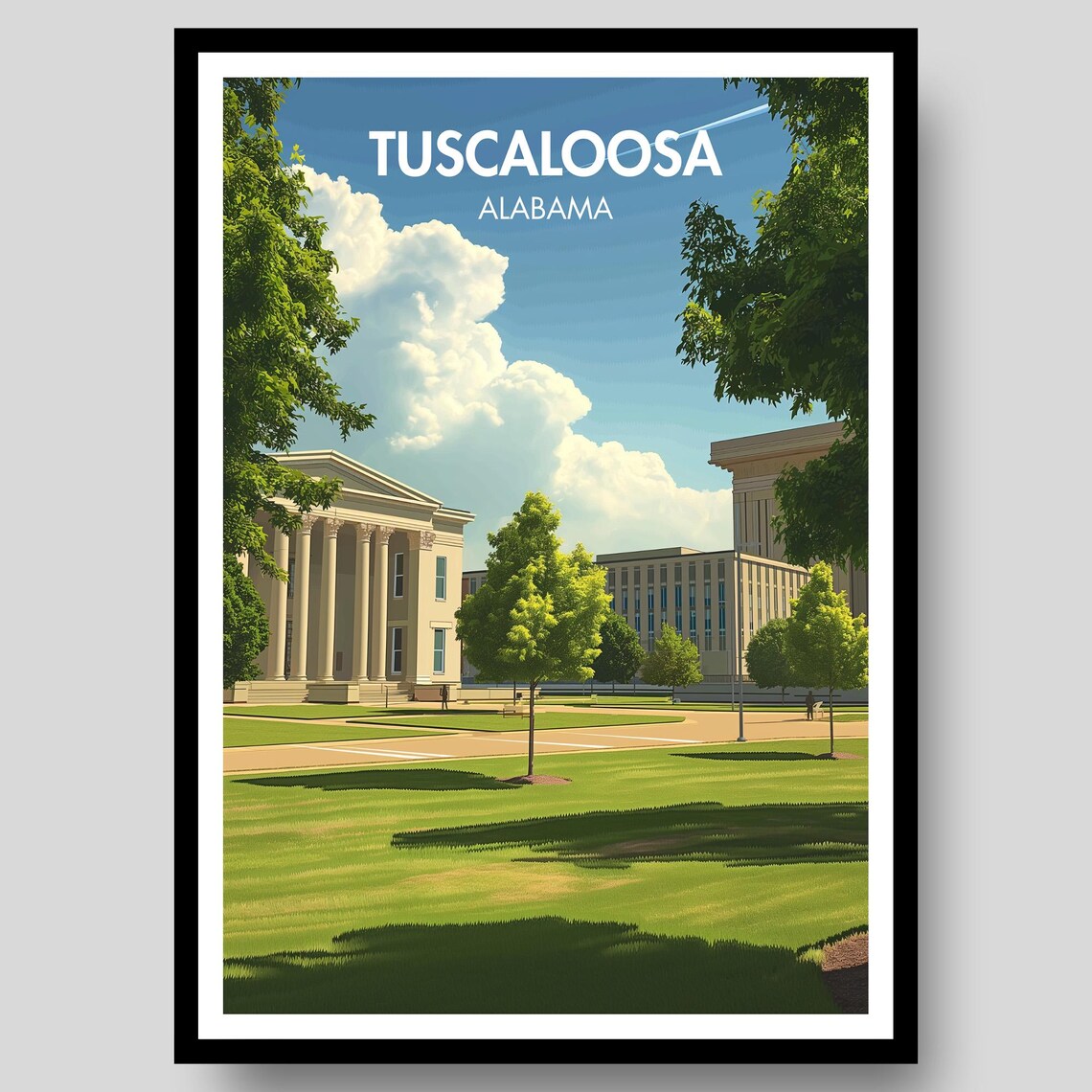 Tuscaloosa Alabama College Campus Green Courtyard Travel Poster