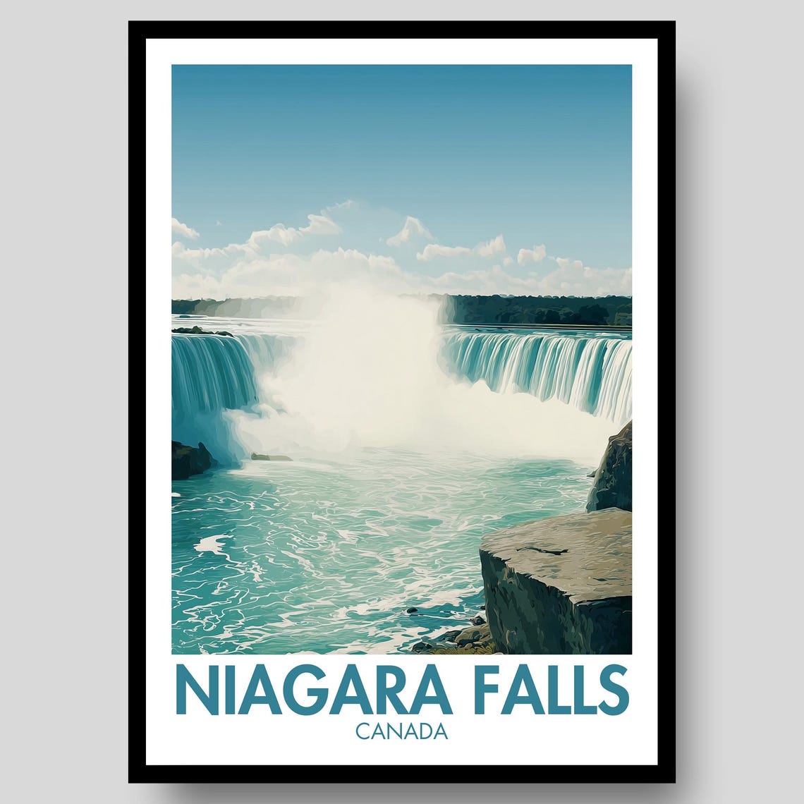 Niagara Falls Canada Majestic Waterfall Mist Retro Travel Poster