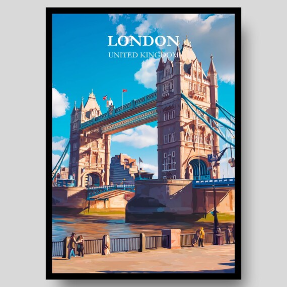London United Kingdom Tower Bridge Full Bleed River Thames Travel Poster