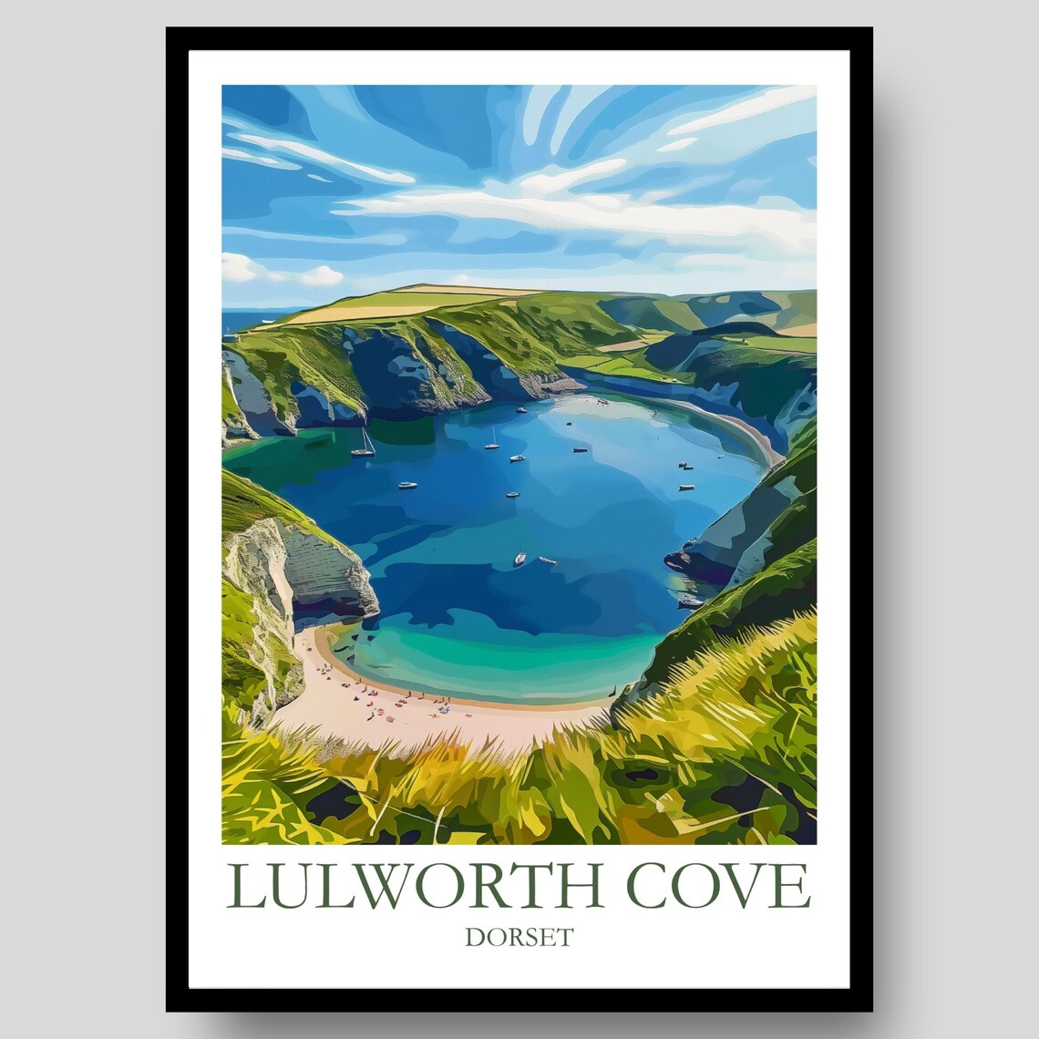 Lulworth Cove Dorset Circular Bay Sailboats Summer Travel Poster