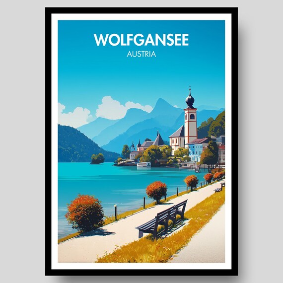 Wolfgangsee Austria Lakeside Church Village Promenade Travel Poster