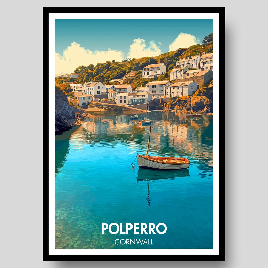 Polperro Poster, Cornwall Travel Poster