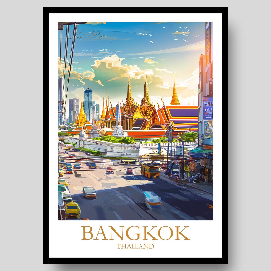 Bangkok Thailand Grand Palace Golden Spires City Travel Poster