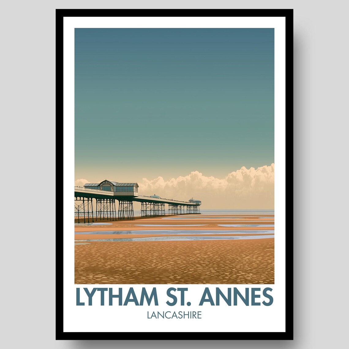Lytham St Annes Lancashire Pier Seaside Retro Travel Illustration Poster