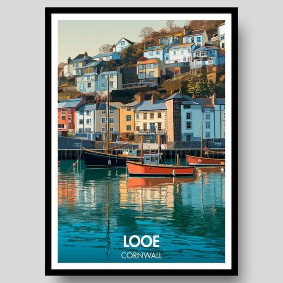 Looe Poster Cornwall Cornish Gifts Print Travel Wall Art Map