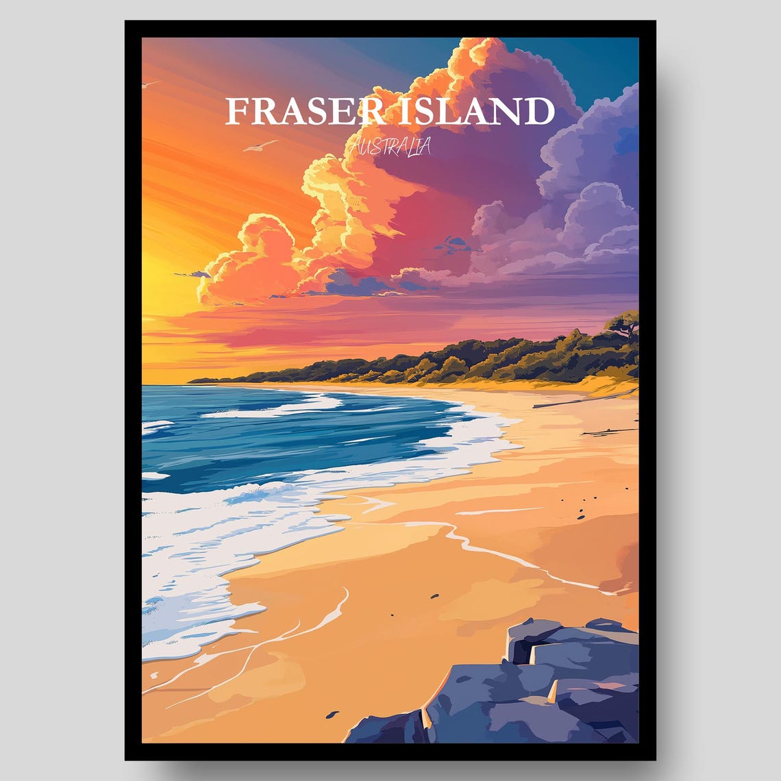 Fraser Island Australia Sunset Beach Ocean Skyline Art Poster