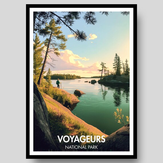 Voyageurs National Park Minnesota Lake Sunset Vintage Travel Poster