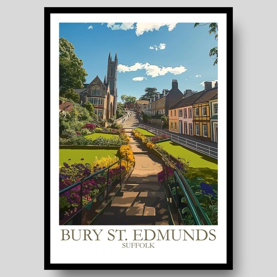 Bury St Edmunds Suffolk Historic Cathedral Street Vintage Travel Poster