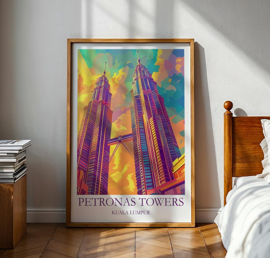 Petronas Towers Kuala Lumpur Twin Towers Skybridge City Travel Poster