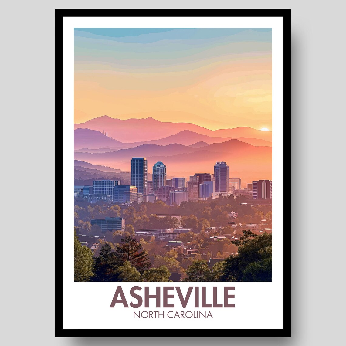 Asheville North Carolina Skyline Poster Print