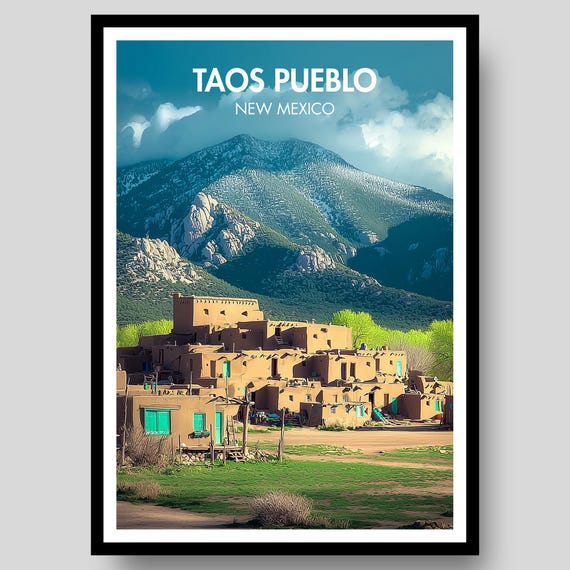 Taos Pueblo Poster, New Mexico Art Print