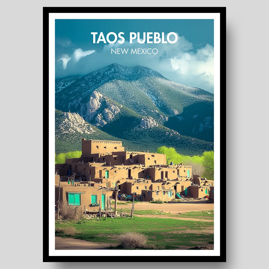 Taos Pueblo Poster, New Mexico Art Print